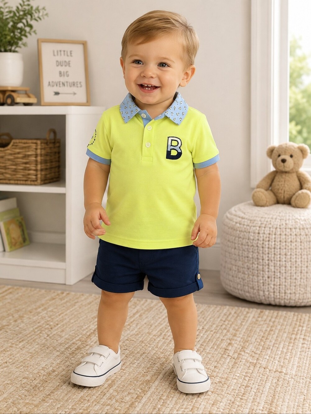 Mayoral Short Sleeve Polo Shirt Bright Yellow Toddler Boys 18M Jeep Print Collar